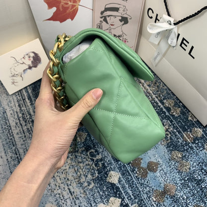 CHL 19 Flap Bag Gold Hardware Green For Women, Women&#8217;s Handbags, Shoulder Bags 10.2in/26cm AS1160