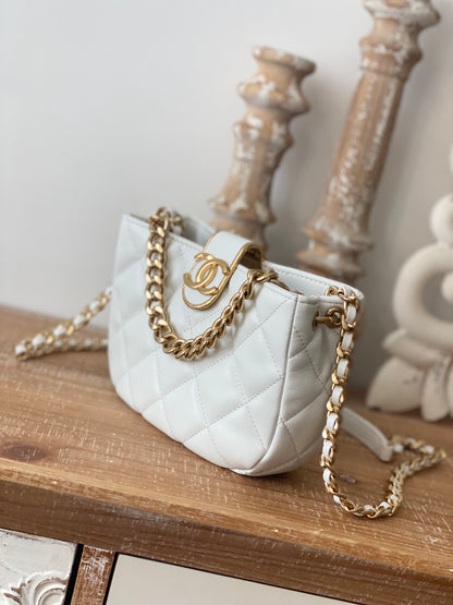 ChanelSmall Hobo Bag Gold Hardware White For Women, Women&#8217;s Handbags, Shoulder Bags 7.5in/19cm