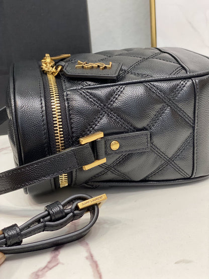 YSSL 80’s Vanity Bag In Carré-Quilted Grain De Poudre Black For Women 6.4in/16.5cm YSL 649779DME271000