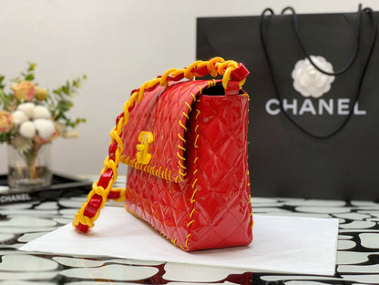 ChanelVinyl Classic Red and Yellow Shoulder bag For Women 29cm/11.5in