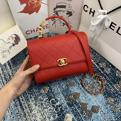 ChanelSmall Flap Bag With Top Handle Gold Hardware Red For Women, Women&#8217;s Handbags, Shoulder Bags 7.9in/20cm AS2059