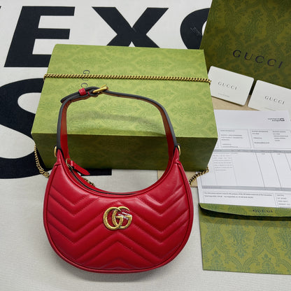 gg Marmont Half Moon Shaped Mini Bag Red For Women, Women&#8217;s Bags 8.5in/22cm gg