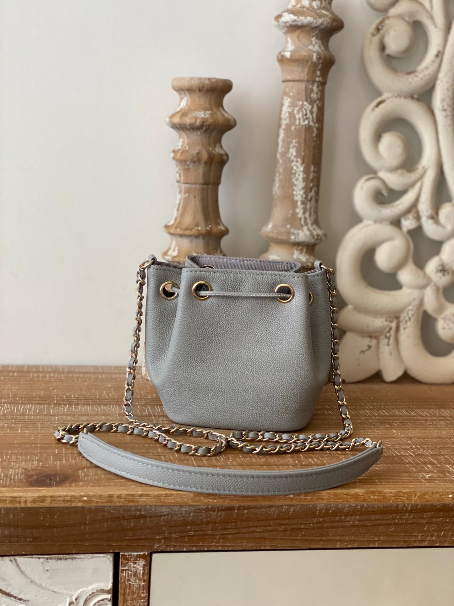 ChanelMini Bucket Bag With Strap Gray For Women, Women&#8217;s Bags 4.9in/12.5cm