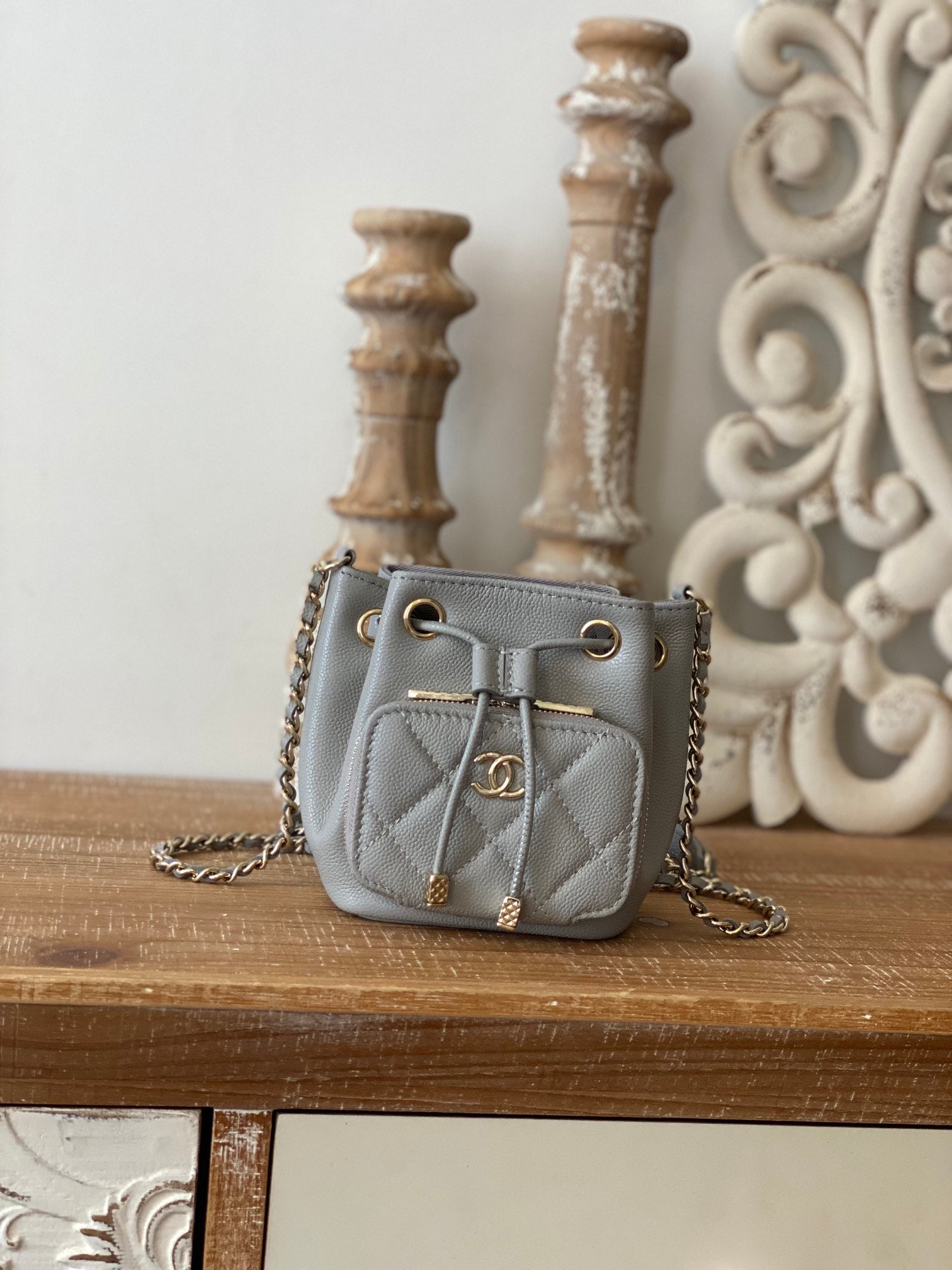 ChanelMini Bucket Bag With Strap Gray For Women, Women&#8217;s Bags 4.9in/12.5cm